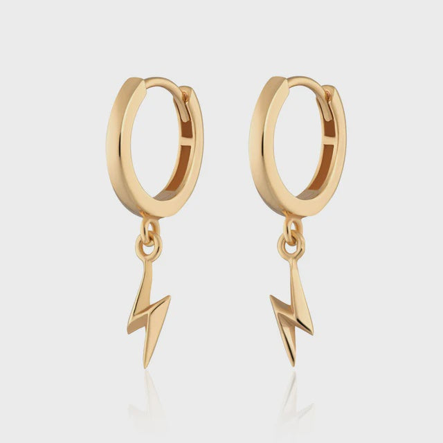 Scream Pretty Lightning Bolt Charm Hoop Earrings  - Gold