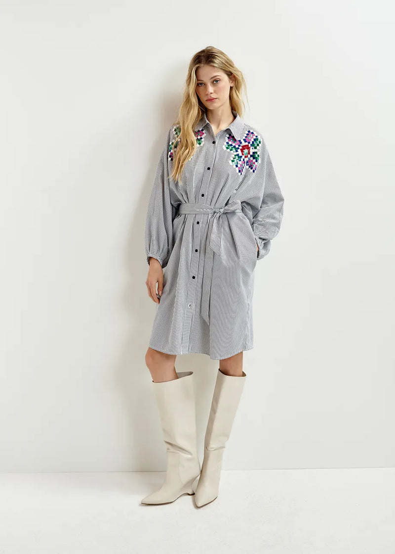 Essentiel Antwerp Hagittarius Shirt Dress - Black/Red/White