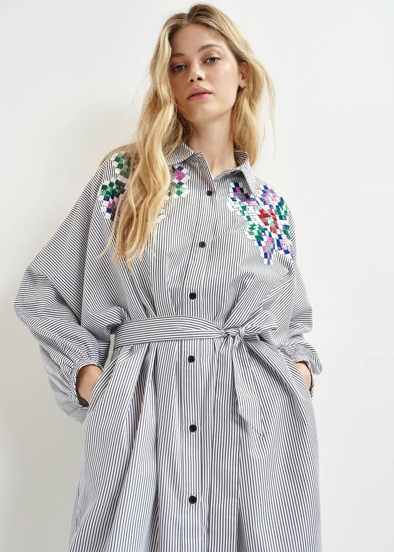 Essentiel Antwerp Hagittarius Shirt Dress - Black/Red/White