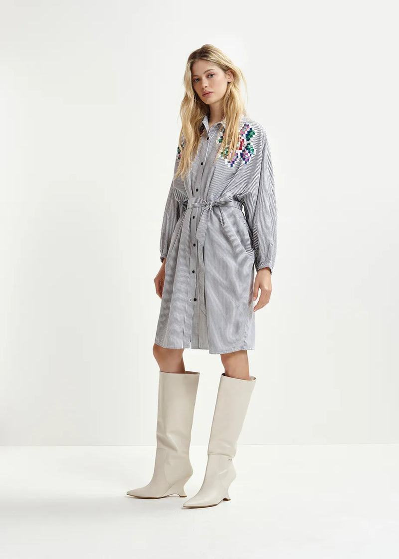 Essentiel Antwerp Hagittarius Shirt Dress - Black/Red/White
