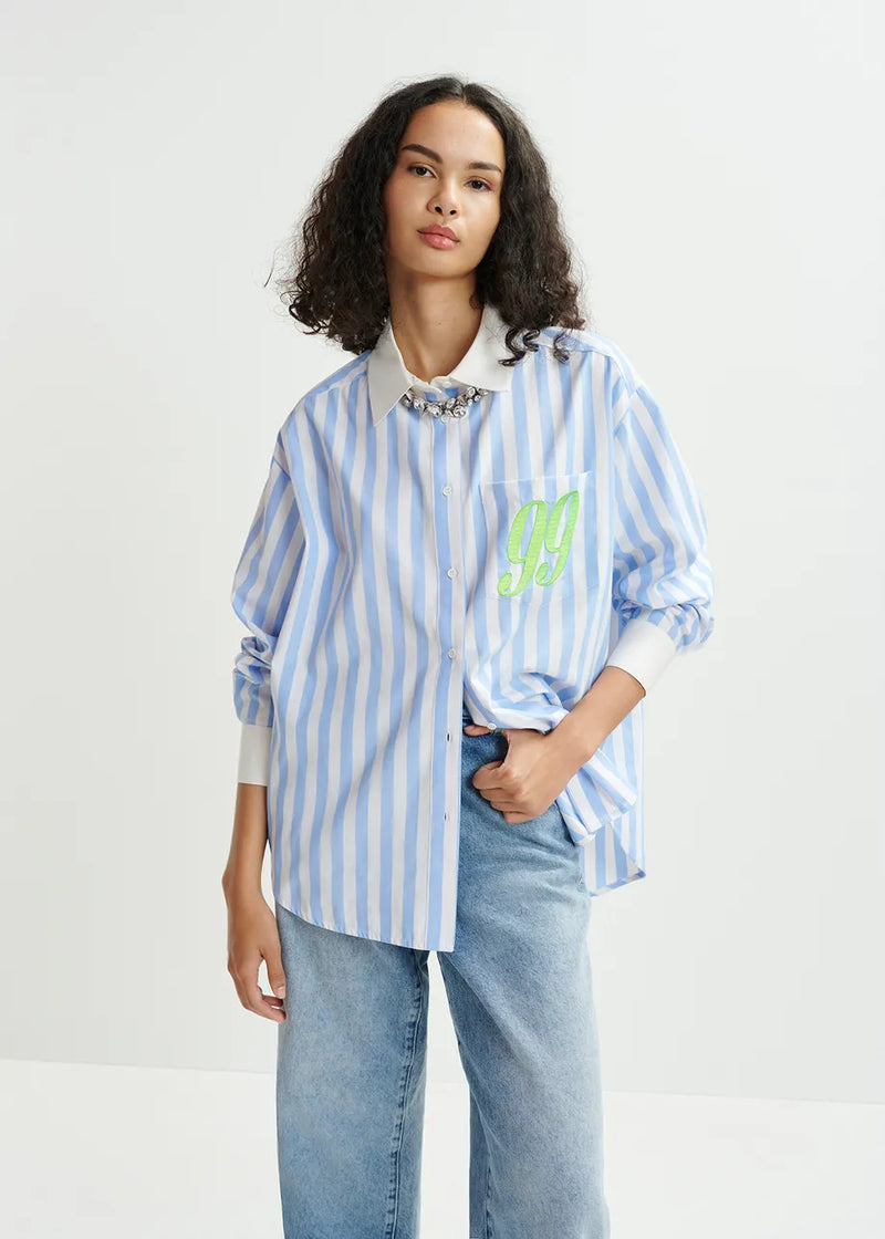 Essentiel Antwerp Halibut Striped Shirt - Blue/White/Green