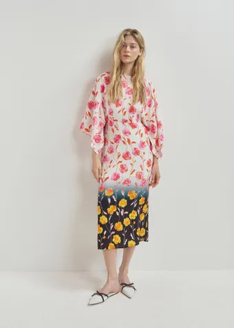 Essentiel Antwerp Hermione Floral Midi Dress - Black/Off White/Pink