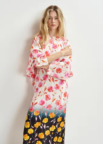 Essentiel Antwerp Hermione Floral Midi Dress - Black/Off White/Pink