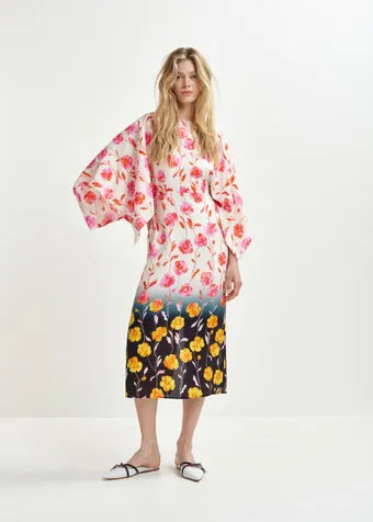 Essentiel Antwerp Hermione Floral Midi Dress - Black/Off White/Pink