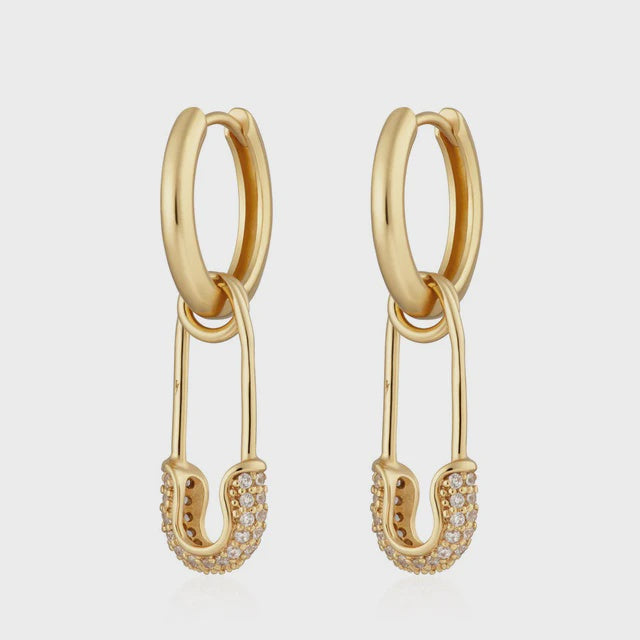 Scream Pretty Hannah Martin Safety Pin Charm Hoop Earrings - Gold