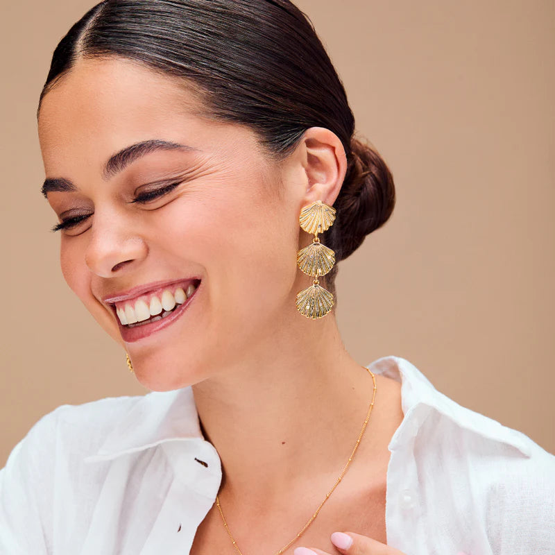Orelia Statement Embellished Shell Drop Earrings - Gold