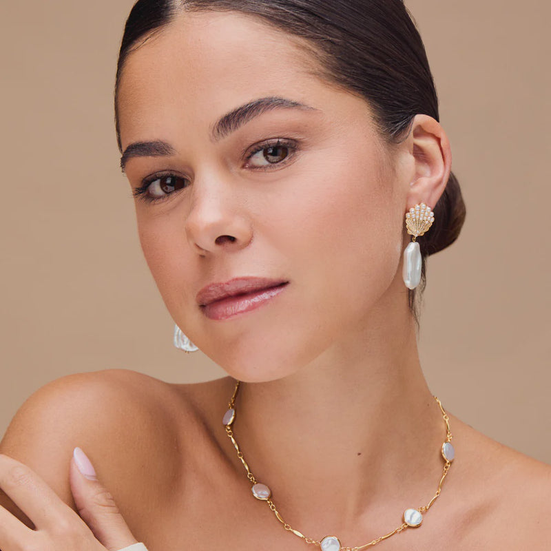 Orelia Embellished Shell & Pearl Drop Earring - Gold