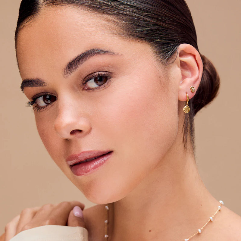 Orelia Shell Charm Micro Hoops - Gold