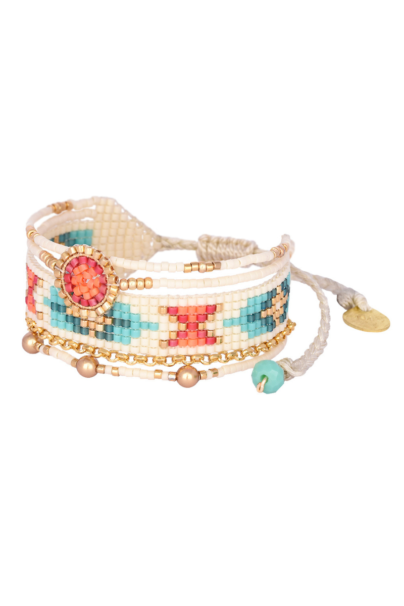Mishky Medly Multi Strand Bracelet - Ivory/Aqua/Coral