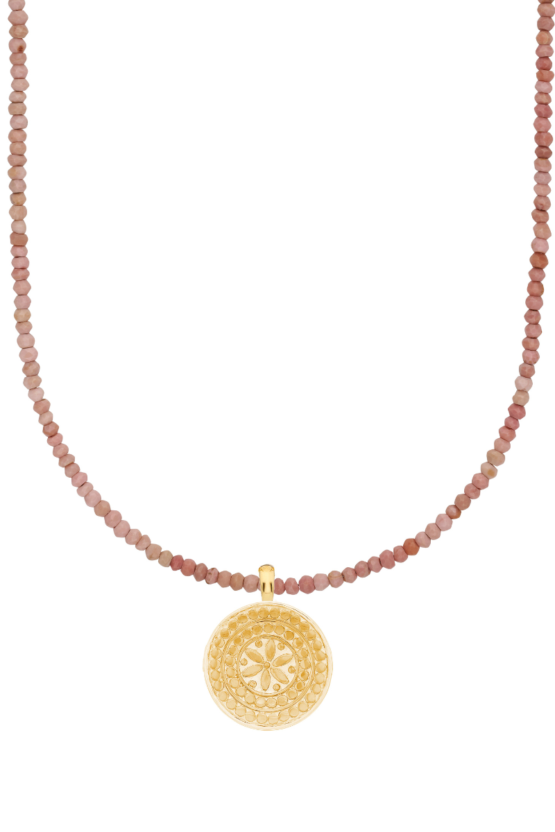 Anna Beck Beaded Flower Drop Necklace - Pink Opal/Gold