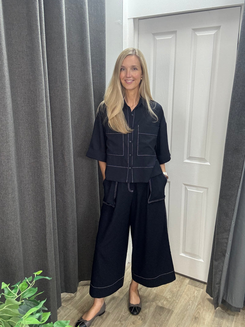 Emin + Paul Contrast Stitch Blouse - Navy