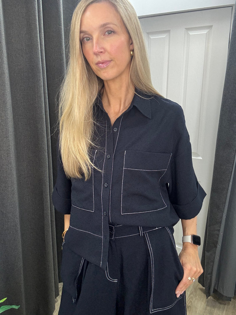 Emin + Paul Contrast Stitch Blouse - Navy
