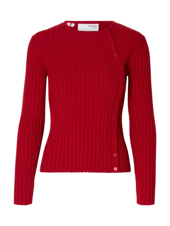 Selected Femme Helen Long Sleeve Button Knit - Equestrian Red