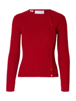 Selected Femme Helen Long Sleeve Button Knit - Equestrian Red