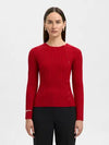 Selected Femme Helen Long Sleeve Button Knit - Equestrian Red