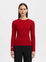 Selected Femme Helen Long Sleeve Button Knit - Equestrian Red