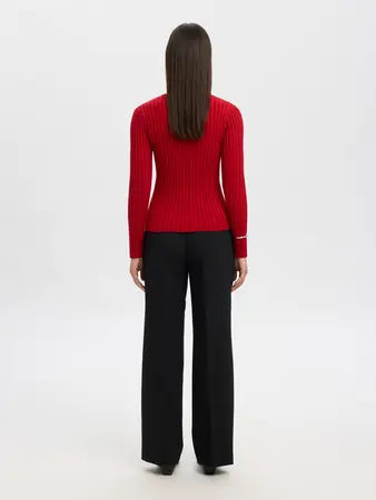 Selected Femme Helen Long Sleeve Button Knit - Equestrian Red