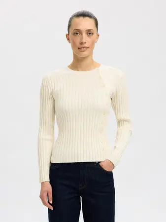 Selected Femme Helen Long Sleeve Button Knit - Birch