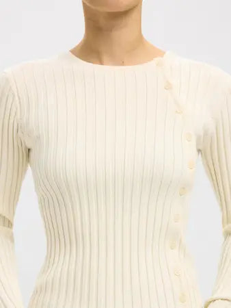 Selected Femme Helen Long Sleeve Button Knit - Birch