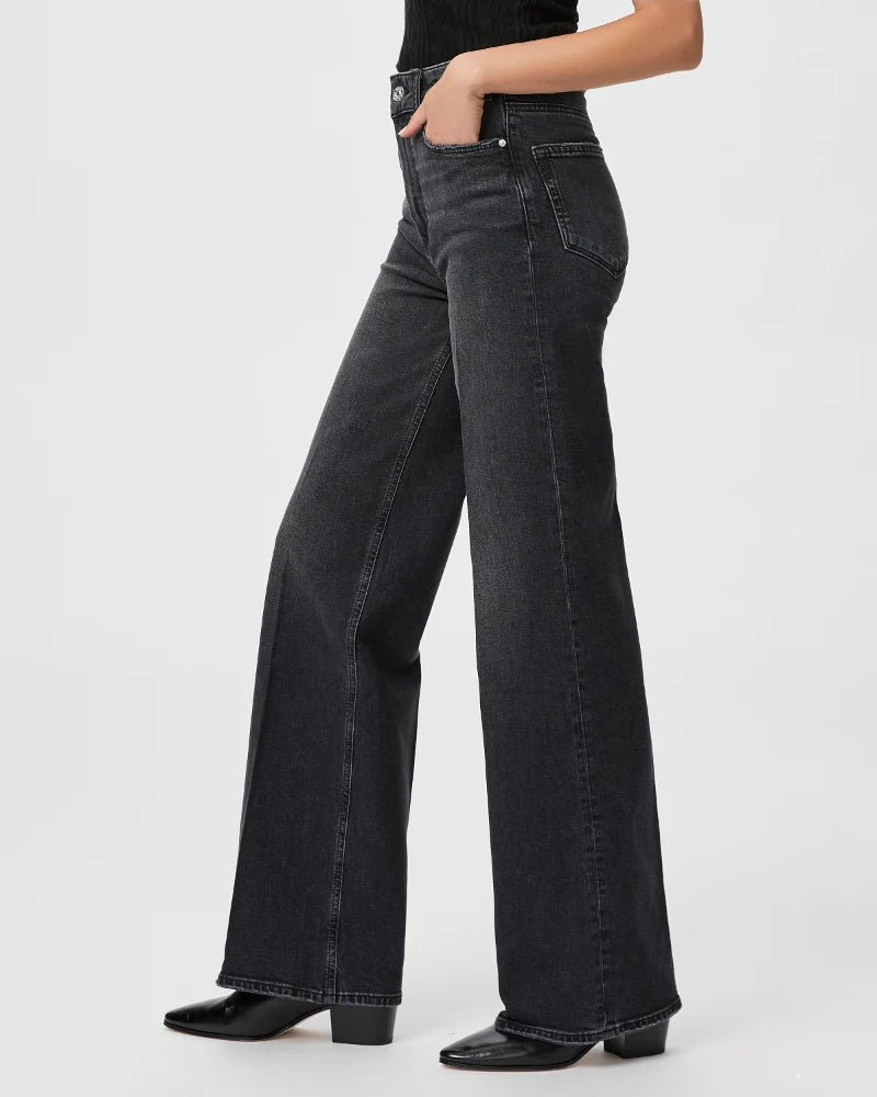 Paige Sasha Wide Leg Jean - Viper Black Distressed