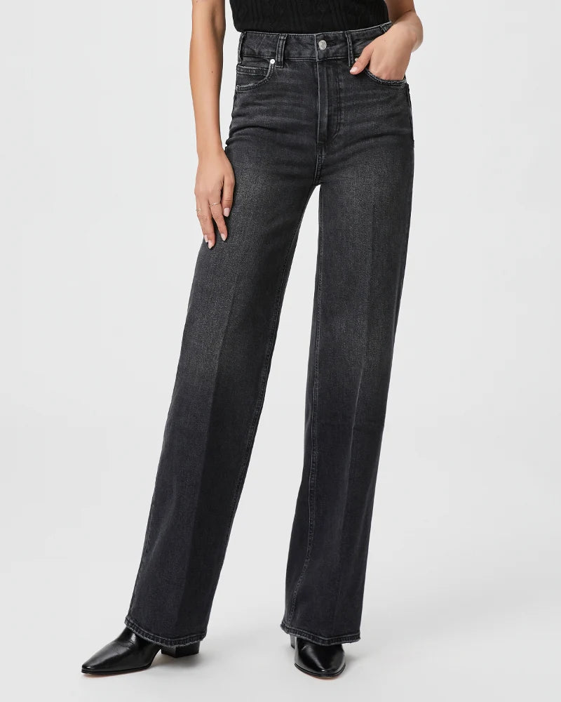 Paige Sasha Wide Leg Jean - Viper Black Distressed