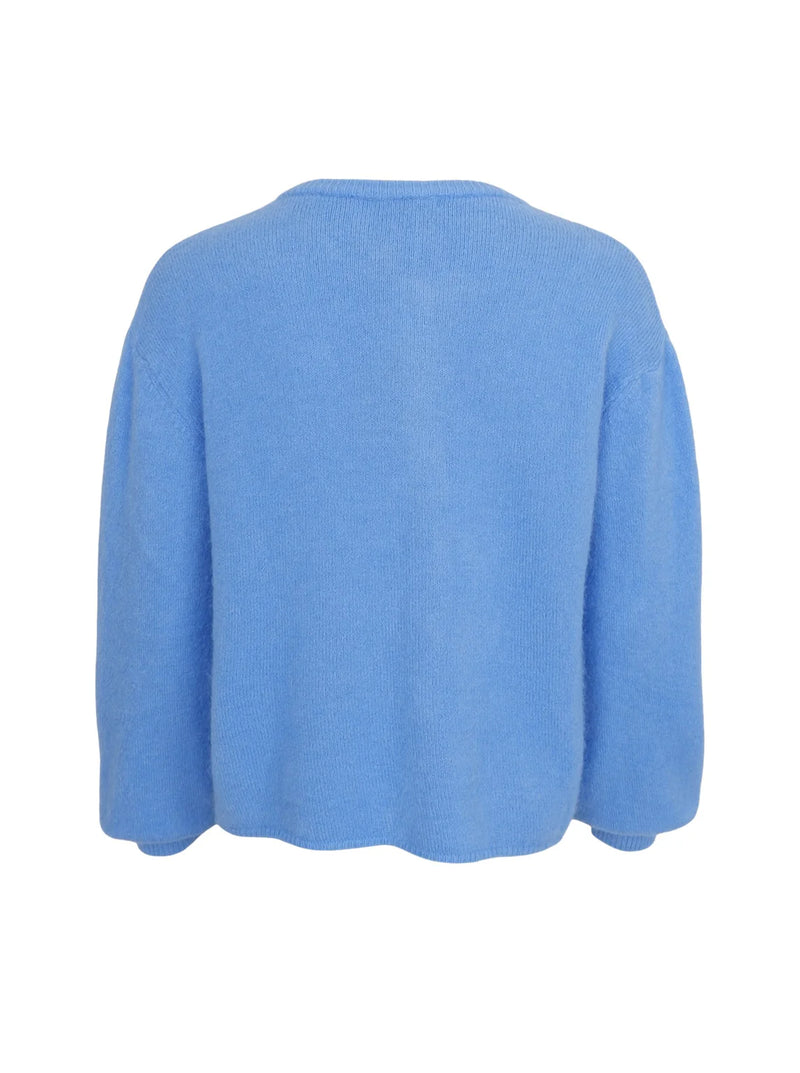 Black Colour Bella Knit Cardigan - Sky Blue