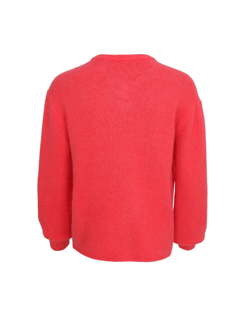 Black Colour Bella Knit Cardigan - Coral Red