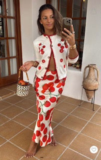 Never Fully Dressed Tomato Embroidered Cardigan - Cream