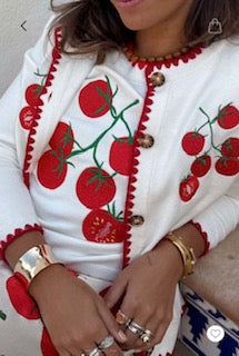 Never Fully Dressed Tomato Embroidered Cardigan - Cream