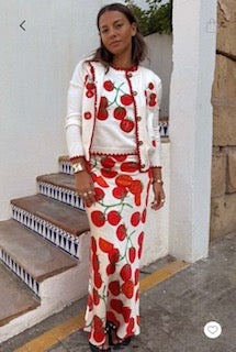 Never Fully Dressed Tomato Embroidered Cardigan - Cream