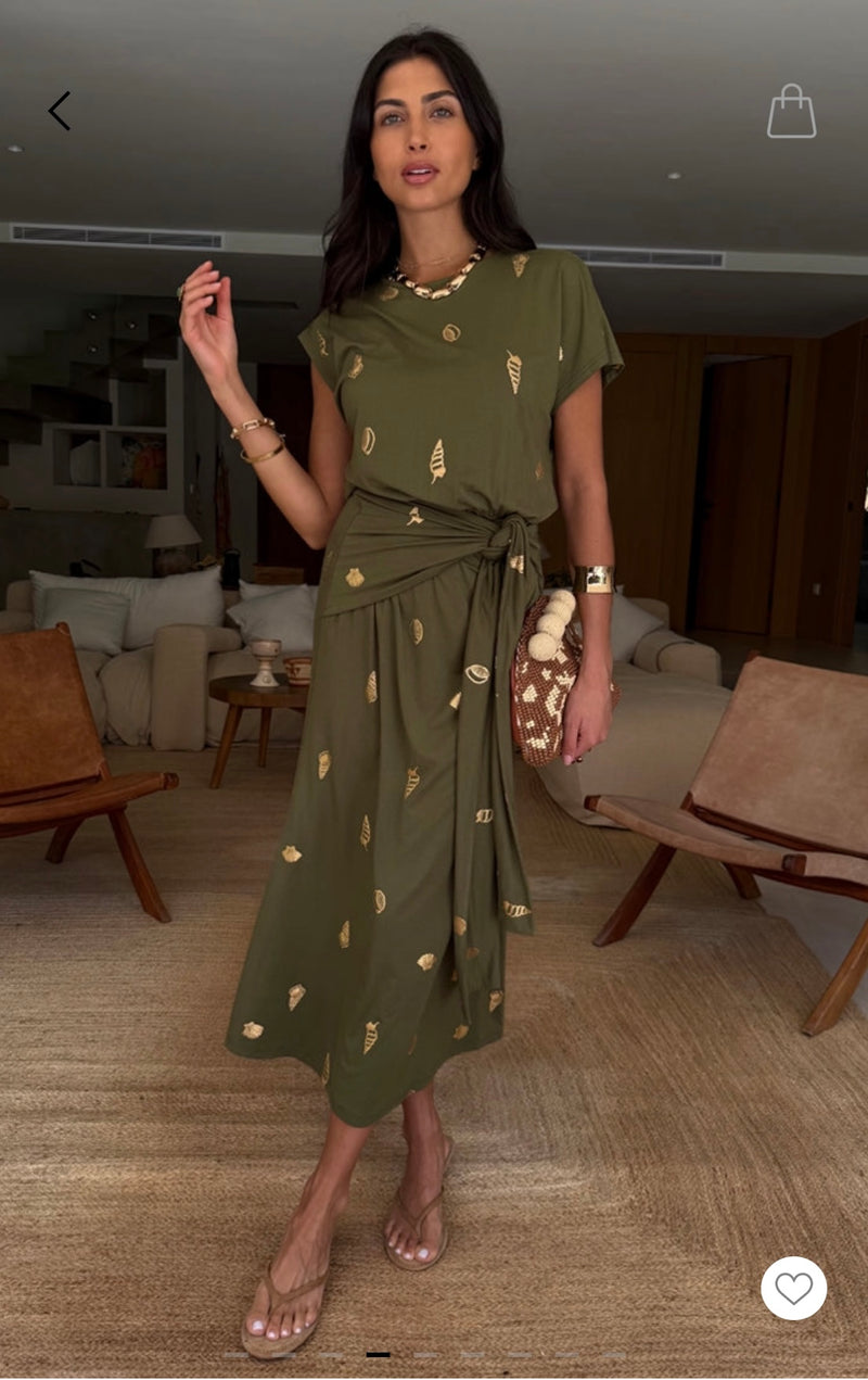 Never Fully Dressed Shell Midi Dress - Khaki