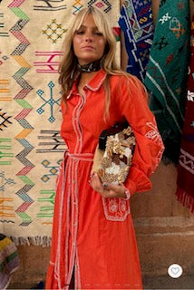 Never Fully Dressed Pollenca Shirt Dress - Red/Cream