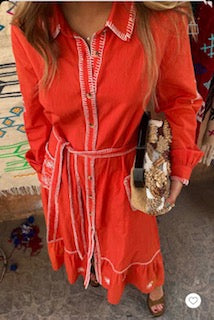 Never Fully Dressed Pollenca Shirt Dress - Red/Cream