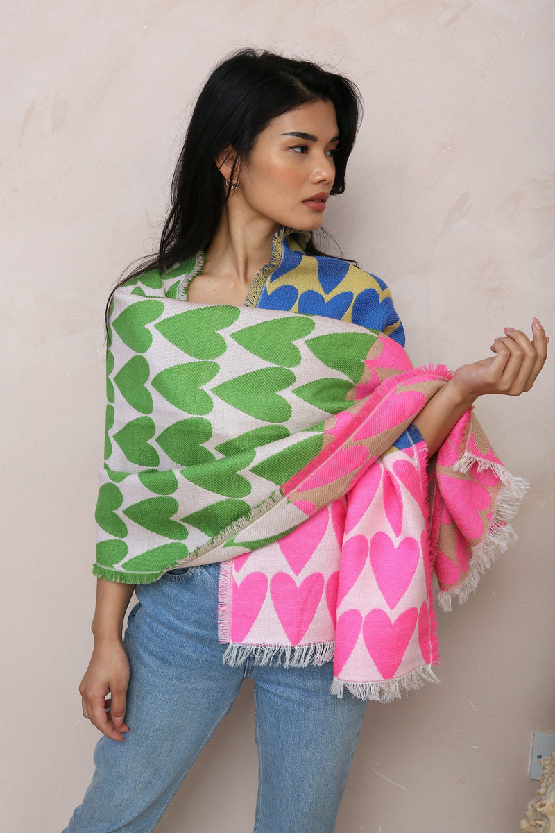 Ombré London Hearts Scarf - Pink/Blue/Green