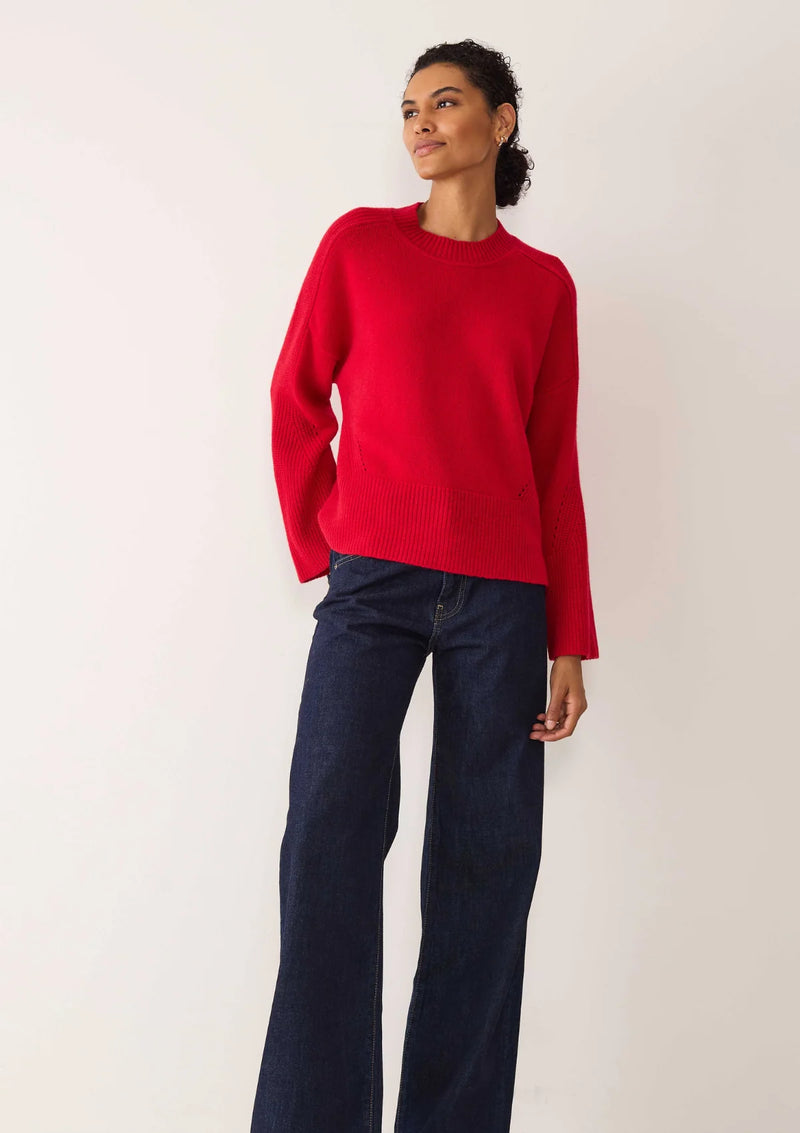 Loop Cashmere Ribbed Detail Lofty Crew - Red