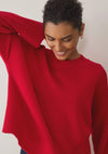 Loop Cashmere Ribbed Detail Lofty Crew - Red