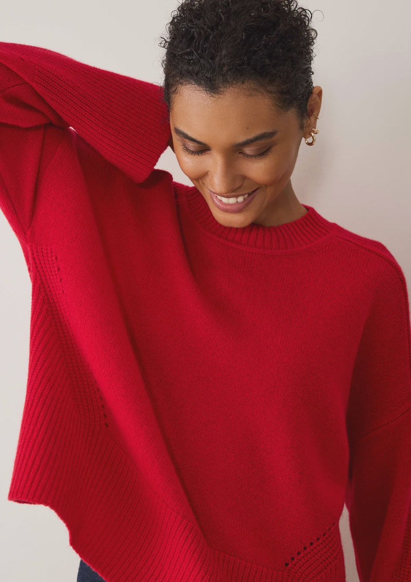 Loop Cashmere Ribbed Detail Lofty Crew - Red
