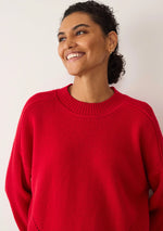 Loop Cashmere Ribbed Detail Lofty Crew - Red