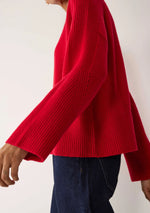 Loop Cashmere Ribbed Detail Lofty Crew - Red
