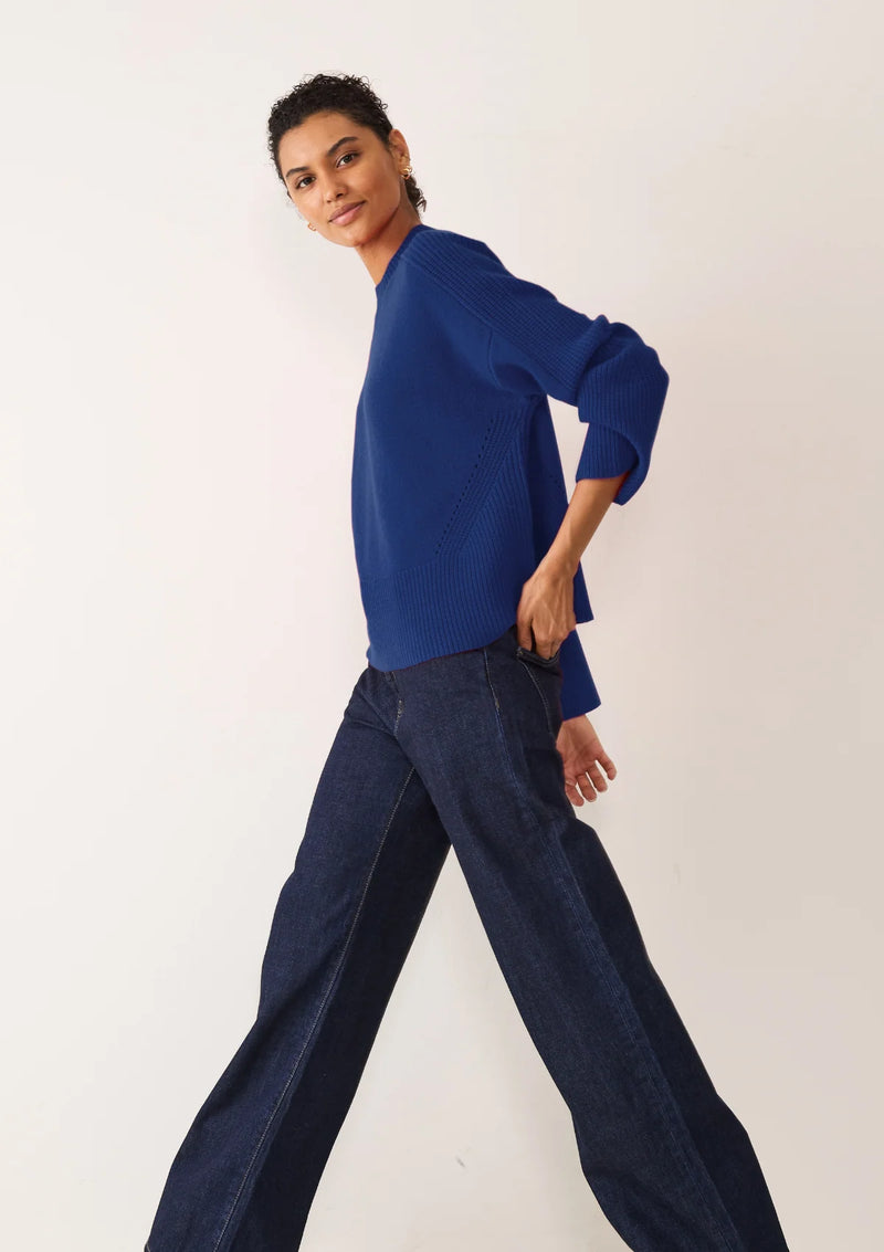 Loop Cashmere Ribbed Detail Lofty Crew - Sodalite Blue