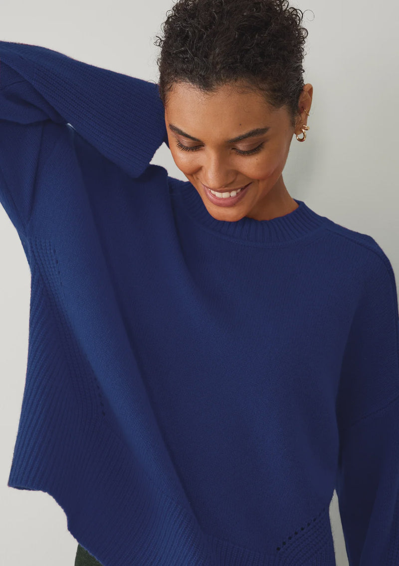 Loop Cashmere Ribbed Detail Lofty Crew - Sodalite Blue