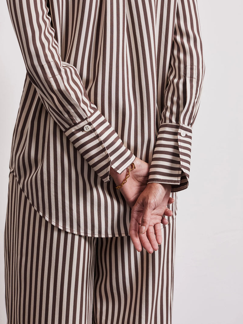Vivere Lois Stripe Easy Shirt - Brown/Cream