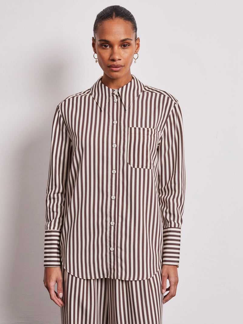 Vivere Lois Stripe Easy Shirt - Brown/Cream