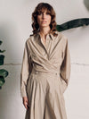 Vivere Miriam Tie Front Shirt - Beige Stripe