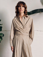 Vivere Miriam Tie Front Shirt - Beige Stripe