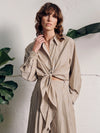 Vivere Miriam Tie Front Shirt - Beige Stripe