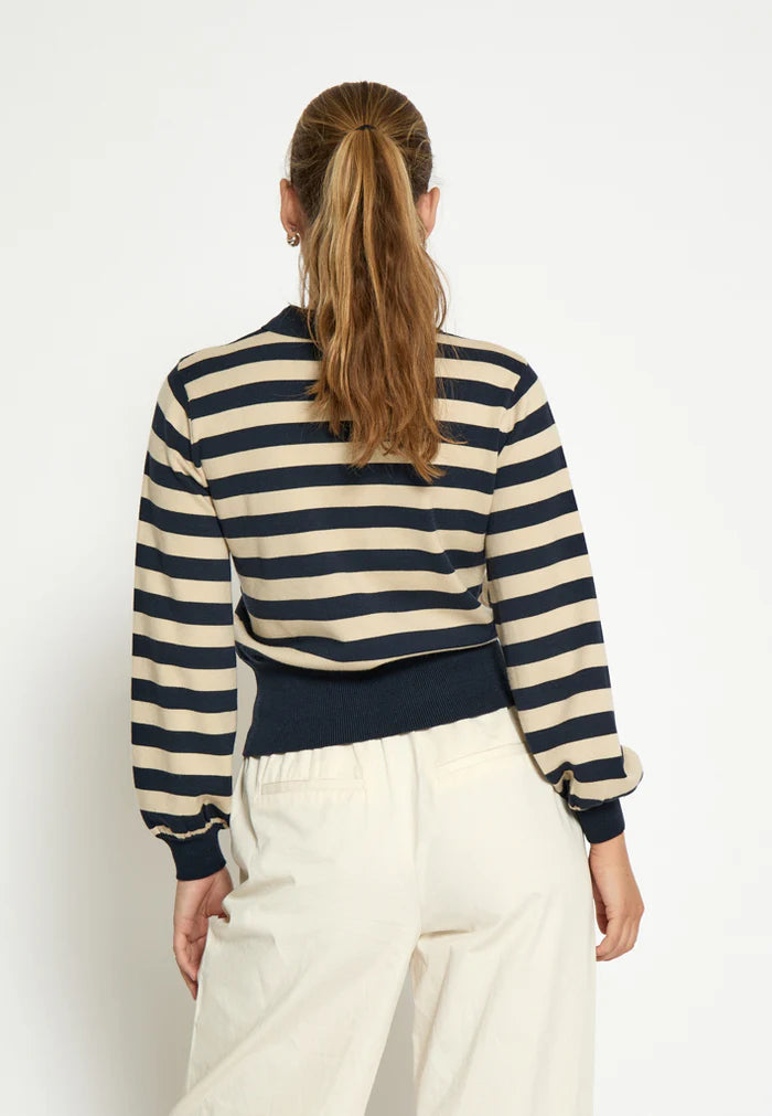 Minus Aliana Knit Stripe Pullover - Sky Captain /Beige