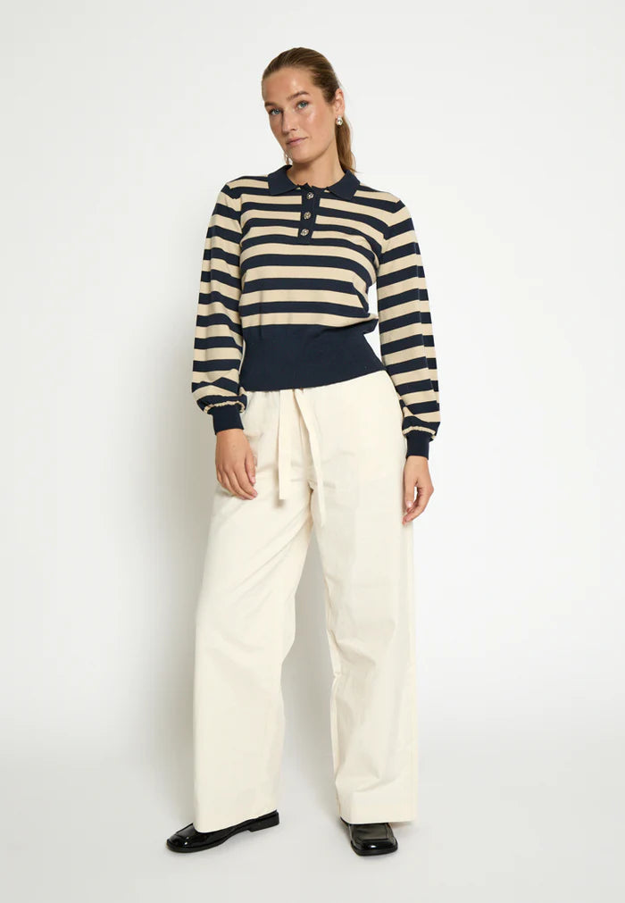 Minus Aliana Knit Stripe Pullover - Sky Captain /Beige