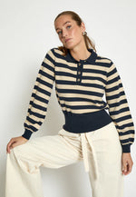 Minus Aliana Knit Stripe Pullover - Sky Captain /Beige