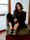 Genuins Galia Embossed Leather Sandal- Dark Black